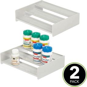 img 3 attached to 🛁 mDesign 3 Tier Bathroom Organizer Shelf - Storage Rack for Vitamins, Supplements, Essential Oils - Compact Space Saving Holder for Countertops, Cabinets, Shelves - 2 Pack - Light Gray