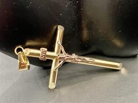 img 3 attached to 🕊️ 14K Yellow Rose Gold Crucifix Pendant: Engraved Jesus Image on Linear Cross Charm - Two Tone Fine Jewelry for Men & Women - Christmas & All Occasion Gift