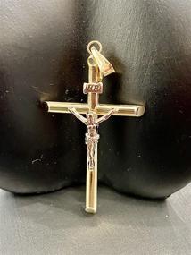 img 1 attached to 🕊️ 14K Yellow Rose Gold Crucifix Pendant: Engraved Jesus Image on Linear Cross Charm - Two Tone Fine Jewelry for Men & Women - Christmas & All Occasion Gift