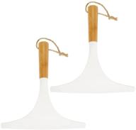 🛀 mdesign bamboo bathroom squeegee set - shower door, windows, mirrors - hanging loop included - 2 pack, white/natural logo