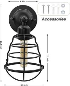 img 3 attached to 🏭 Vintage Industrial Wall Sconces 2-Pack: Farmhouse Style Vintage Wall Mount Lights with Wire Cages - Black