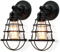 🏭 vintage industrial wall sconces 2-pack: farmhouse style vintage wall mount lights with wire cages - black логотип