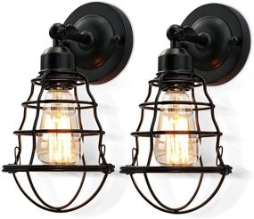 img 4 attached to 🏭 Vintage Industrial Wall Sconces 2-Pack: Farmhouse Style Vintage Wall Mount Lights with Wire Cages - Black