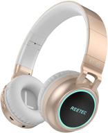 🎧 reetec x5 bluetooth over ear hi-fi stereo wireless headphones with led lights - foldable headset micro sd/tf compatible with iphone/ipad/smartphones/laptop/pc/tv (gold) logo