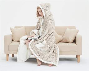 img 3 attached to 🧥 MARQUESS Hooded Throw Robe Wrap: Ultra Soft Plush Coral Fleece & Sherpa Blanket with 2 Pockets, Chic Lifestyle Gift (Beige Point), 51" x 71