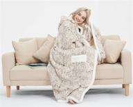 🧥 marquess hooded throw robe wrap: ultra soft plush coral fleece & sherpa blanket with 2 pockets, chic lifestyle gift (beige point), 51" x 71 логотип