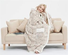 img 4 attached to 🧥 MARQUESS Hooded Throw Robe Wrap: Ultra Soft Plush Coral Fleece & Sherpa Blanket with 2 Pockets, Chic Lifestyle Gift (Beige Point), 51" x 71