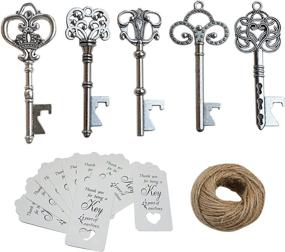 img 3 attached to 🔑 Vintage Skeleton Key Bottle Openers: 50-Pack Wedding Favors for Guests - Tags, Twine Included! (Mixed Silver)