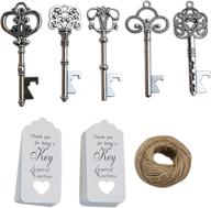 🔑 vintage skeleton key bottle openers: 50-pack wedding favors for guests - tags, twine included! (mixed silver) logo