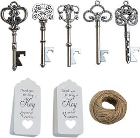 img 4 attached to 🔑 Vintage Skeleton Key Bottle Openers: 50-Pack Wedding Favors for Guests - Tags, Twine Included! (Mixed Silver)