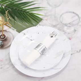 img 2 attached to 🍽️ BUCLA 210PCS White Silverware & Plastic Plates Set with Silver Cups - Marble Design Disposable Dinnerware Kit Including 60 Plates, 30 Cups, and 30 Plastic Utensils