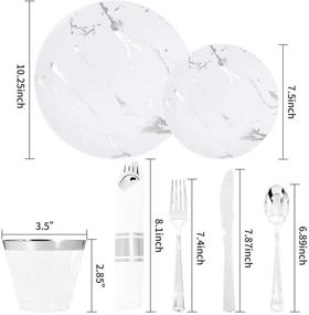 img 3 attached to 🍽️ BUCLA 210PCS White Silverware & Plastic Plates Set with Silver Cups - Marble Design Disposable Dinnerware Kit Including 60 Plates, 30 Cups, and 30 Plastic Utensils