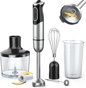 img 4 attached to KOIOS 800W Immersion Hand Blender: 5-in-1 Low Noise Mixer with 9-Speeds, Stainless Steel, Titanium Plated, 600ml Mixing Beaker, 800ml Chopper, Egg Whisk and Milk Frother