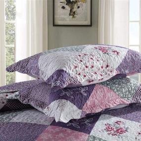 img 2 attached to Qucover Pastoral Purple Floral Patchwork Quilts Set Queen 3 Pcs, Polyester Quilted Bedspread Coverlets with Pillowcases for All Season, Reversible Purple Comforter Bedding Sets Queen