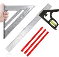 versatile value pack: 7 inch angle square + 12 inch combination square tool + 3pcs woodworking pen set - high-quality carpenter square with aluminum alloy die-casting logo