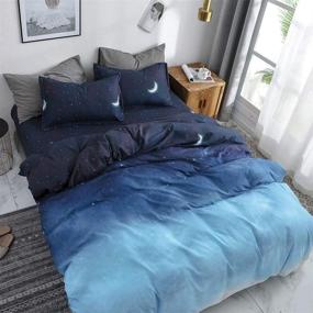 img 4 attached to 🌙 HYPREST Blue King Size Duvet Cover Set: Star Moon Print, Cooling & Soft Summer Bedding - Oeko-TEX Certified (1 Duvet Cover + 2 Pillowcases)