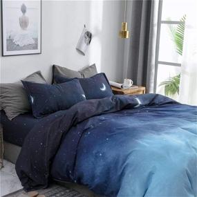 img 1 attached to 🌙 HYPREST Blue King Size Duvet Cover Set: Star Moon Print, Cooling & Soft Summer Bedding - Oeko-TEX Certified (1 Duvet Cover + 2 Pillowcases)