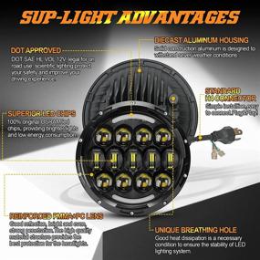 img 2 attached to 🚙 Улучшите своего Wrangler с помощью фар SUP-LIGHT 2 шт. 105W Osram 7-дюймовых круглых LED-фар: белые/желтые сигналы поворота DRL для Wrangler JK TJ.