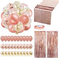35 pack rose gold balloon party decorations set with 30 balloons, 2 foil fringe curtains, 1 rose gold sequin table runner, and 2 foil ribbons for birthday party, wedding, xmas, new year festival logo