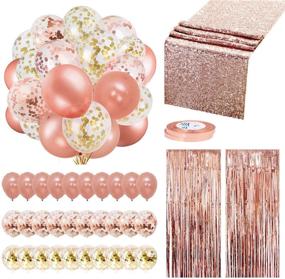 img 4 attached to 35 Pack Rose Gold Balloon Party Decorations Set with 30 Balloons, 2 Foil Fringe Curtains, 1 Rose Gold Sequin Table Runner, and 2 Foil Ribbons for Birthday Party, Wedding, Xmas, New Year Festival