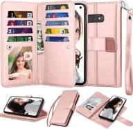 👛 njjex wallet case for galaxy s10e - premium pu leather phone cover with 9 card slots and detachable wrist strap - rosegold logo