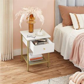 img 1 attached to 🌙 Modern Style Nightstand with Drawer, Open Shelf, Bedside Table for Bedroom, White and Gold - VASAGLE ULET512A10