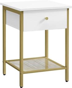 img 4 attached to 🌙 Modern Style Nightstand with Drawer, Open Shelf, Bedside Table for Bedroom, White and Gold - VASAGLE ULET512A10