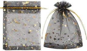 img 2 attached to 🎁 LOAVER 3.5x4.7 Inches Heart Printed Orchid Organza Bags Candy Gift Bags - Set of 100 (Stars and Moon Black)