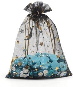 img 1 attached to 🎁 LOAVER 3.5x4.7 Inches Heart Printed Orchid Organza Bags Candy Gift Bags - Set of 100 (Stars and Moon Black)