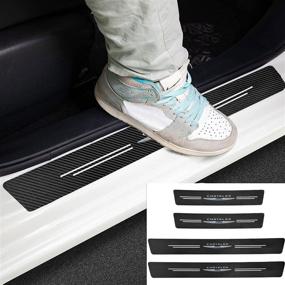 img 4 attached to YIBIN Car Decal Sticker Carbon Fibre Vinyl Reflective Car Door Sill Decoration Scuff Plate For Chrysler (Black)