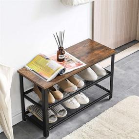 img 3 attached to 👠 IBUYKE Shoe Rack and Bench Organizer, 3-Tier Storage with Seat and Shelf, Holds 6-8 Pairs, Ideal for Entryway, Living Room, Hallway, Steel Frame, Accent Furniture, TMJ004H