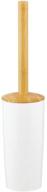 🧻 mdesign compact bamboo toilet bowl brush and holder - space saving bathroom storage, natural bamboo handle, deep cleaning - white logo