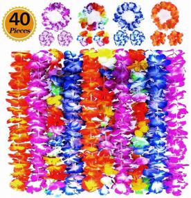 img 4 attached to 🌺 Ginmic Hawaiian Leis: 40Pcs Tropical Party Necklace, Headbands, and Wristbands - Luau Favors for Kids & Adults