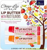 🍓 chap-lip lip butter lip balm with fruit flavors, cocoa butter, coconut oil, moisturizing vitamin e, total hydration treatment, and soothing lip therapy (2 pack - strawberry & tangerine) - improved for seo logo