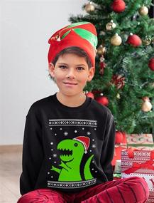 img 2 attached to 🦖 Big Trex Santa Ugly Christmas Sweatshirt Dinosaur Kids Long Sleeve T-Shirt: Festive Fun for Little Ones!