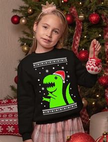 img 3 attached to 🦖 Big Trex Santa Ugly Christmas Sweatshirt Dinosaur Kids Long Sleeve T-Shirt: Festive Fun for Little Ones!