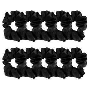 img 4 attached to Black Satin Hair Scrunchies - Set of 10 Elastic Hair Bobbles Scrunchies Hair Ties for Kids and Adults