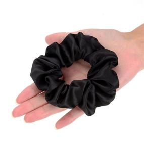 img 2 attached to Black Satin Hair Scrunchies - Set of 10 Elastic Hair Bobbles Scrunchies Hair Ties for Kids and Adults