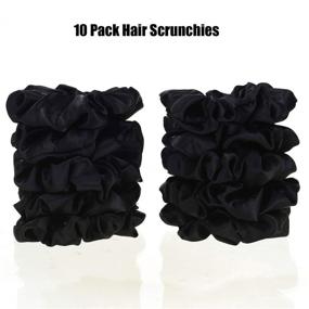 img 1 attached to Black Satin Hair Scrunchies - Set of 10 Elastic Hair Bobbles Scrunchies Hair Ties for Kids and Adults