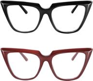 feisedy 2 pack chic cateye blue light blocking eyewear with clear lenses large frame women b2619-f2 (black + wine) logo