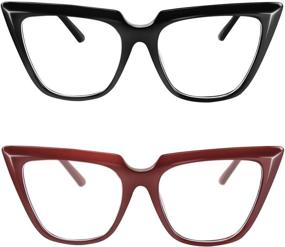 img 4 attached to FEISEDY 2 Pack Chic Cateye Blue Light Blocking Eyewear With Clear Lenses Large Frame Women B2619-F2 (Black + Wine)