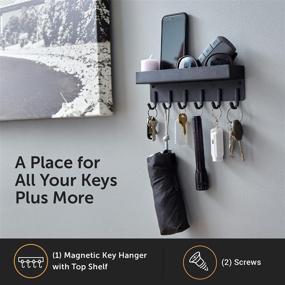 img 1 attached to 🔑 Wall-Mounted Magnetic Key Holder with 6 Key Hooks and Deep Tray - Black