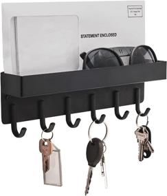 img 4 attached to 🔑 Wall-Mounted Magnetic Key Holder with 6 Key Hooks and Deep Tray - Black