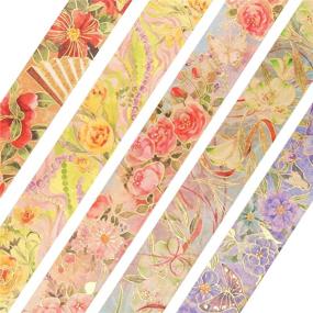 img 2 attached to 🌸 YUBBAEX Blooming Washi Tape Set in Gold Foil with Peony Design – Wide Decorative Masking Tape for Arts, Crafts, Bullet Journals, Planners, Scrapbooking, Cards, Gifts, and Wrapping - 25mm