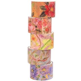 img 3 attached to 🌸 YUBBAEX Blooming Washi Tape Set in Gold Foil with Peony Design – Wide Decorative Masking Tape for Arts, Crafts, Bullet Journals, Planners, Scrapbooking, Cards, Gifts, and Wrapping - 25mm