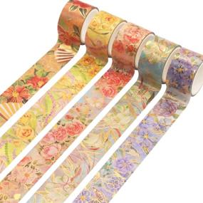 img 1 attached to 🌸 YUBBAEX Blooming Washi Tape Set in Gold Foil with Peony Design – Wide Decorative Masking Tape for Arts, Crafts, Bullet Journals, Planners, Scrapbooking, Cards, Gifts, and Wrapping - 25mm