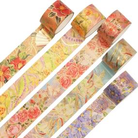 img 4 attached to 🌸 YUBBAEX Blooming Washi Tape Set in Gold Foil with Peony Design – Wide Decorative Masking Tape for Arts, Crafts, Bullet Journals, Planners, Scrapbooking, Cards, Gifts, and Wrapping - 25mm