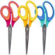 📎 paperage scissors: all-purpose stainless steel, durable and sharp, comfort grip - ideal for crafting, paper making, and office activities - 3 ct pack in vibrant fun colors logo