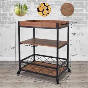 img 1 attached to 🍷 CharaVector Rustic Brown Solid Wood Bar Serving Cart with Wine Glass Rack and Lockable Caster - Rolling Kitchen Storage Solution for Home