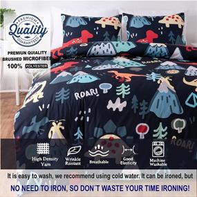 img 3 attached to 🦖 Full Size Duvet Cover Set with Zipper - Soft & Breathable Brushed Microfiber - Dinosaur Toddler Bed Kids' Art Deco Bedroom - Black Aesthetic Bedding Collection for Teens Boys - Unique Pattern